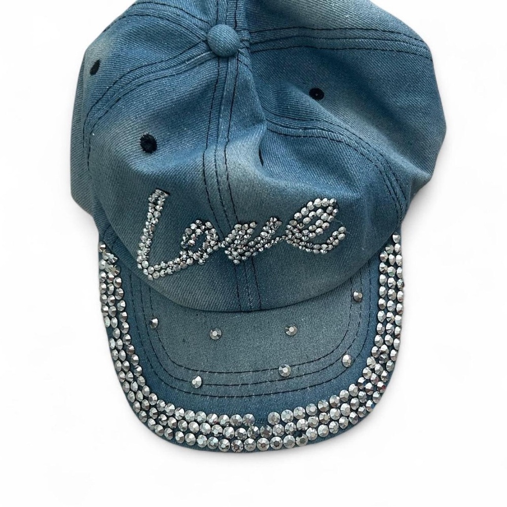 Blue Denim Cap with Rhinestone Accents